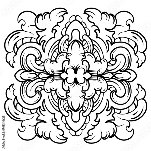 Black and white watercolor, ornament, mandala, floral