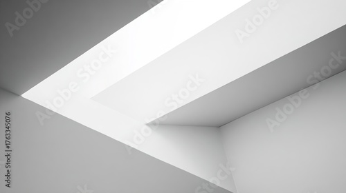 Wallpaper Mural asymmetry. Minimalist white architectural space with clean geometric lines and subtle shadow interplay, real-estate listings. Torontodigital.ca