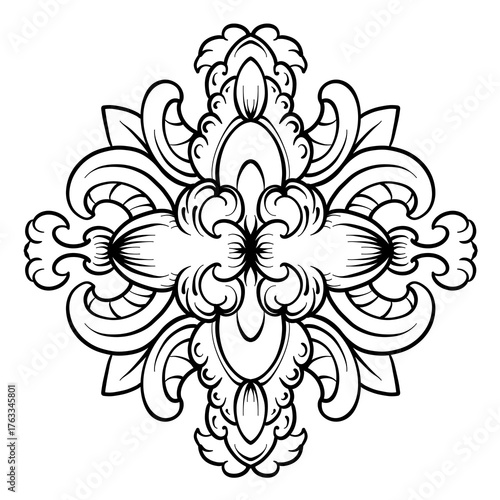 Black and white watercolor, ornament, mandala, floral