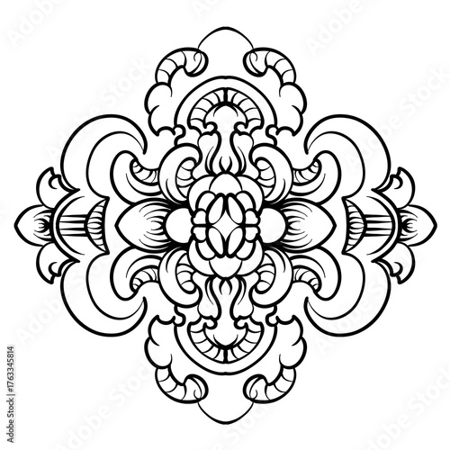 Black and white watercolor, ornament, mandala, floral