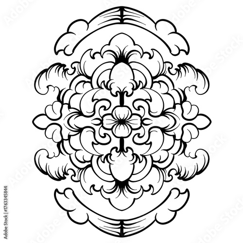 Black and white watercolor, ornament, mandala, floral