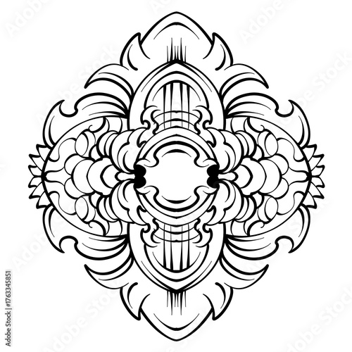 Black and white watercolor, ornament, mandala, floral