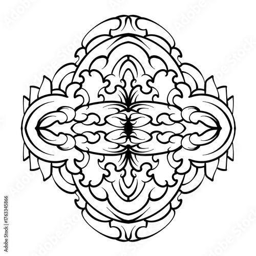 Black and white watercolor, ornament, mandala, floral