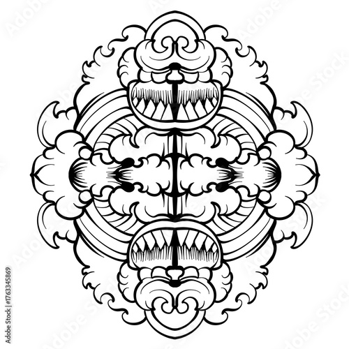 Black and white watercolor, ornament, mandala, floral