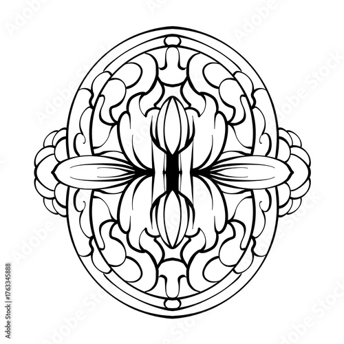 Black and white watercolor, ornament, mandala, floral