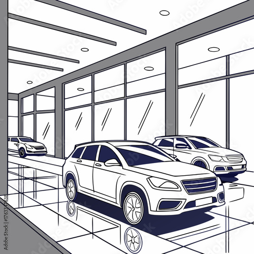 Vector art of car showroom illustration