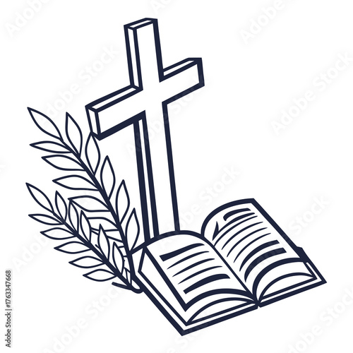 Vector art of cross, bible and olive branch