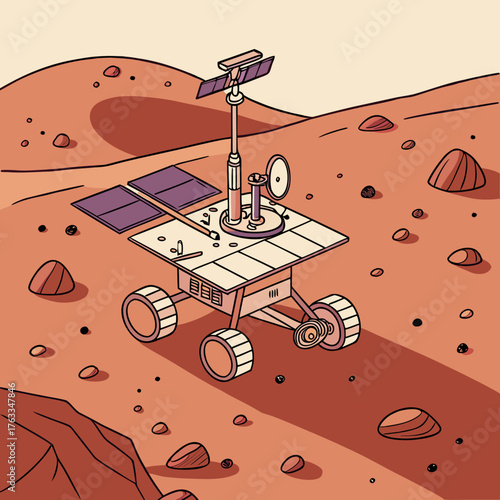 Vector art of mars rover on the planet