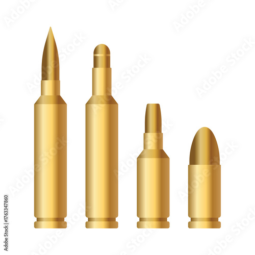Gradient Bullets of Different Calibers Vector Illustration