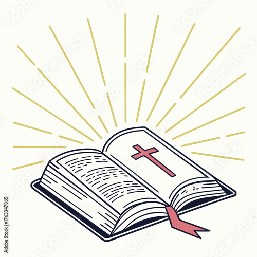 Vector art of open bible with cross
