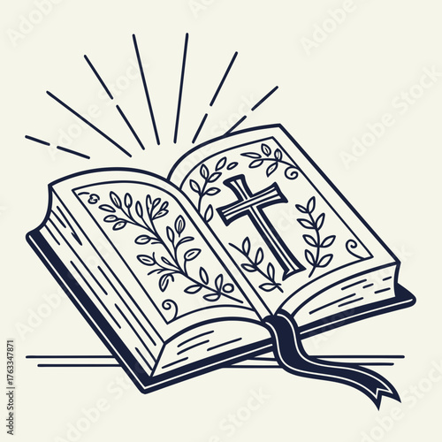 Vector art of open bible with cross art