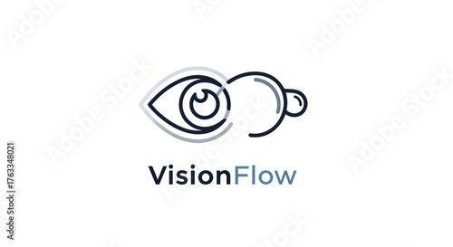 VisionFlow logo design featuring an eye and a circular element representing vision and flow.