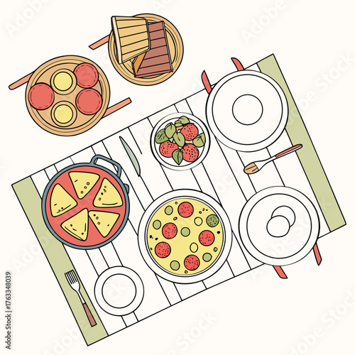 Vector art of table with various dishes