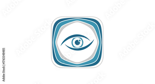 Abstract Eye Icon with Blue and White Concentric Square Design.