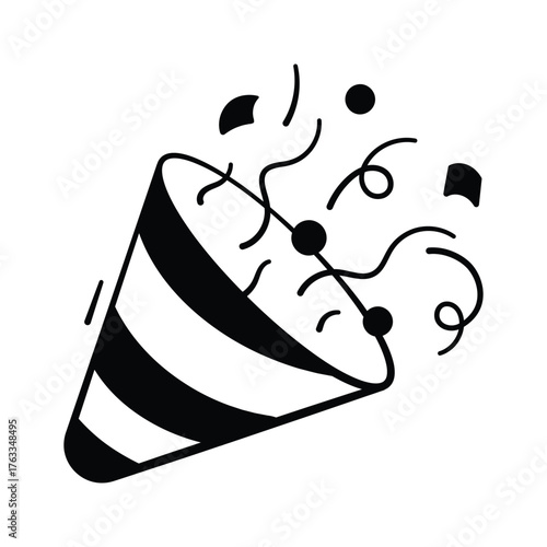 Well designed doodle party popper with confetti explosion for events.