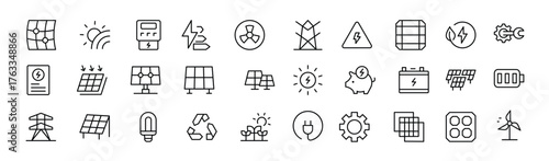 versatile Icon Set for Solar Energy, Renewable Resources, Eco-Friendly Solutions, and Green Technology Initiatives