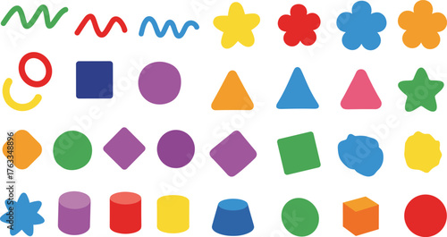 Colorful Abstract Basic and Geometric Shapes Vector Set for Kids