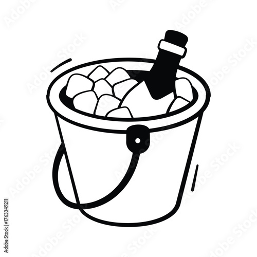 Chilled champagne bottle in ice bucket for parties, Ready to use icon