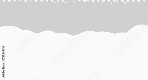 Minimalist illustration depicting a light grey sky with subtle falling white specks, transitioning into a soft, wavy white cloud or snowdrift shape at the bottom.