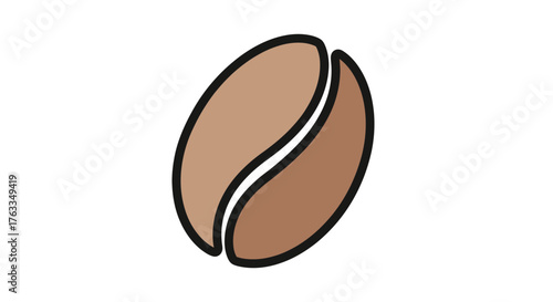 A simple, illustrative drawing of a single brown coffee bean with a dark outline on a white background.