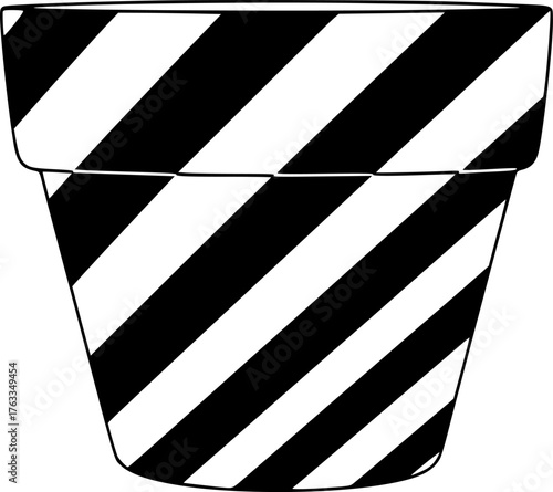 Simple monochrome icon of a flower pot with diagonal stripes, ideal for projects related to gardening, houseplants, or interior design
