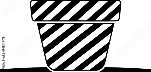 Simple monochrome icon of a flower pot with diagonal stripes, ideal for projects related to gardening, houseplants, or interior design

