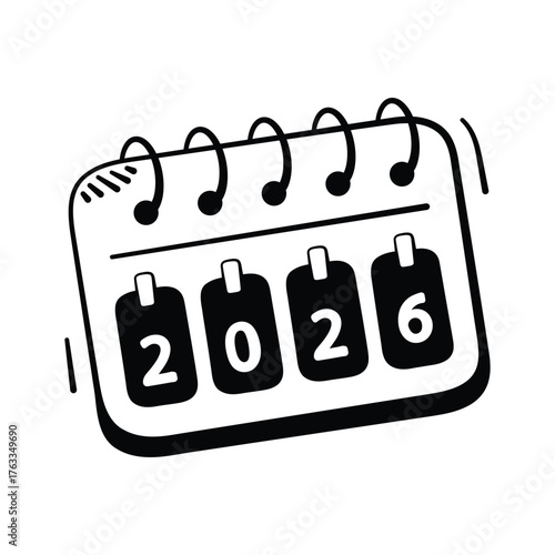 Grab this doodle icon of new year 2026 calendar, new year vector in trendy design