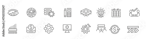 Operations line icon set. Gear, adjustments, setup, preferences, containing options, controls, service, operation, automation, productivity line icon set. 