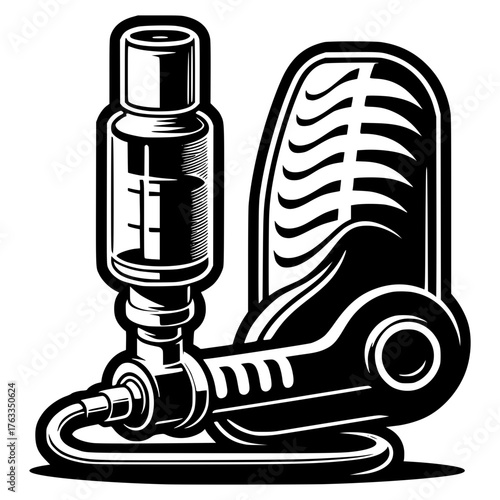 illustration of nebulizer, asthma treatment black vector icon with transparent background