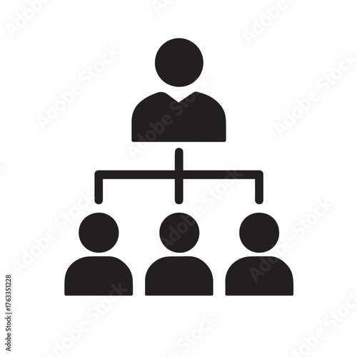 Hierarchical business structure icon representing teamwork management and organizational chart flow with people silhouettes in a clean design