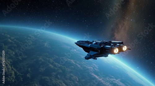 Wallpaper Mural Vector illustration of a space shuttle launch transporting a spaceship toward planet earth through the sky and clouds Torontodigital.ca