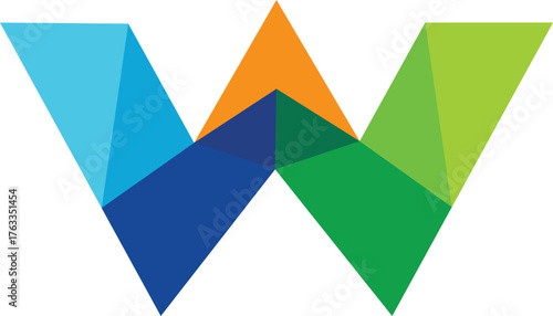 Abstract geometric W shape with overlapping colorful facets vector