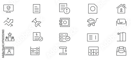 Reliability management line icon set. Core value, containing availability, maintainability, failure, risk, redundancy, fmea, goals, integrity, customer, commitment outline icons