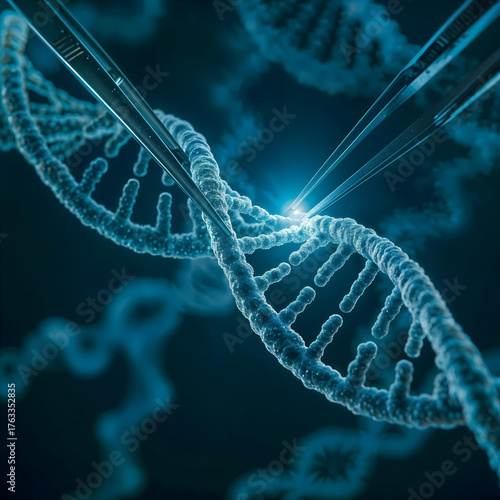 CRISPR genetic editing with nano tweezers modifying DNA helix, biotechnology concept, 3d illustration