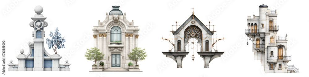 Obraz premium Watercolor European Architecture Elements Set Isolated on White