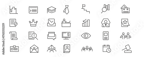 Headhunting line icon set. Career, resume, interview, candidate, analysis, email, diploma, leadership, briefcase, video calls, agendas line icon set.