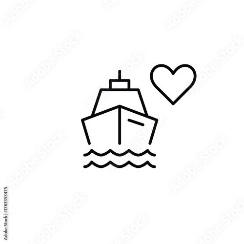 Cruise and heart. Romantic vacation. Pixel perfect, editable stroke vector icon