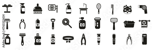  pet grooming icons set pet grooming tools and equipment 