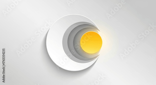 Illustration abstraite avec des cercles concentriques blancs et un point jaune lumineux.