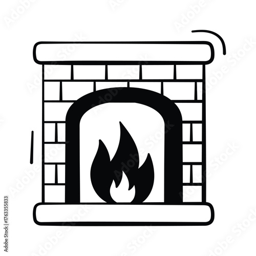 Grab this creatively design doodle icon of fireplace in modern style