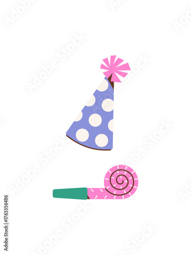 Birthday party elements. Vector stylized color illustration.