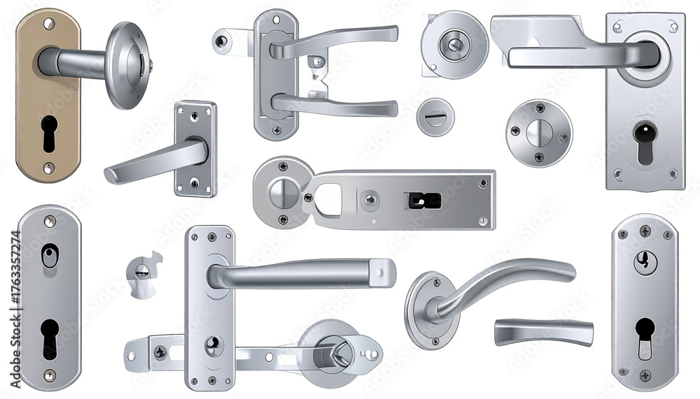Obraz premium set of door latches isolated on transparent background
