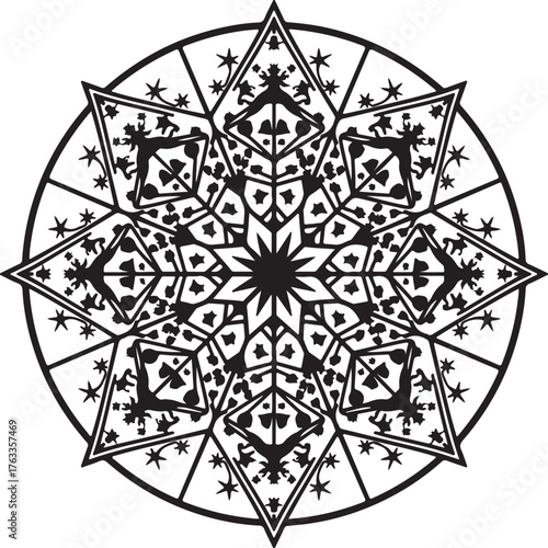 Abstract symmetrical circular graphic design with intricate ornamental details, a versatile conceptual pattern element perfect for decorative projects and elegant visual concepts
