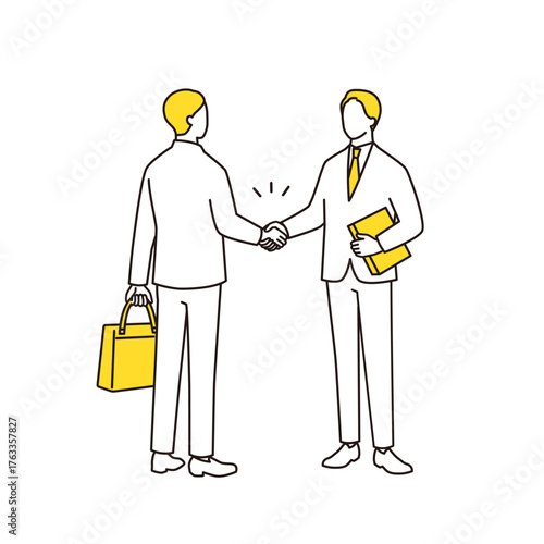 握手をするビジネスマンの線画イラスト