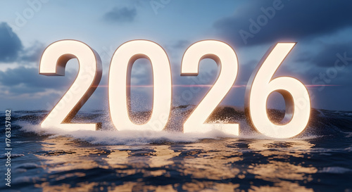 Fototapeta Naklejka Na Ścianę i Meble -  Year 2026 concept with ocean wave representing challenges and future