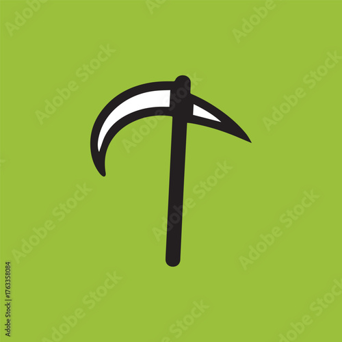 Minimal Vector Silhouette Scythe Logo Design Icon – Modern Grim Reaper Weapon Symbol, Simple Sharp Blade Emblem for Horror Branding, Gothic Style, and Dark Aesthetic Identity