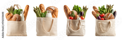Shopping bag filled with organic grocery Isolated	
