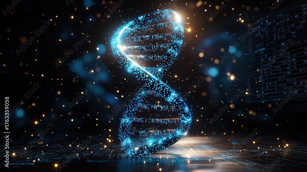 Obraz premium Intriguing Cinematic 3D Animation of Glowing DNA Helix in Darkened Background Illustrating Key Concepts of Cancer Cells and Tumor Microenvironments