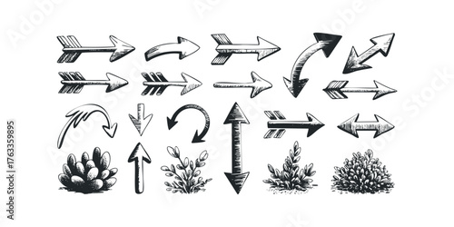 Hand Drawn Arrow Collection with Plant Sprigs