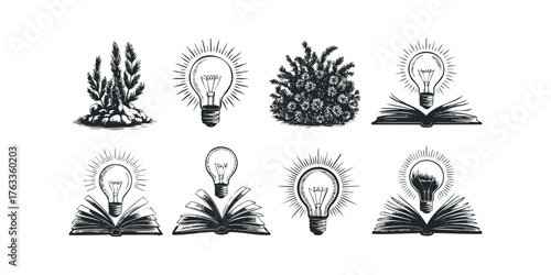Collection of Hand-Drawn Icons Depicting Ideas and Growth